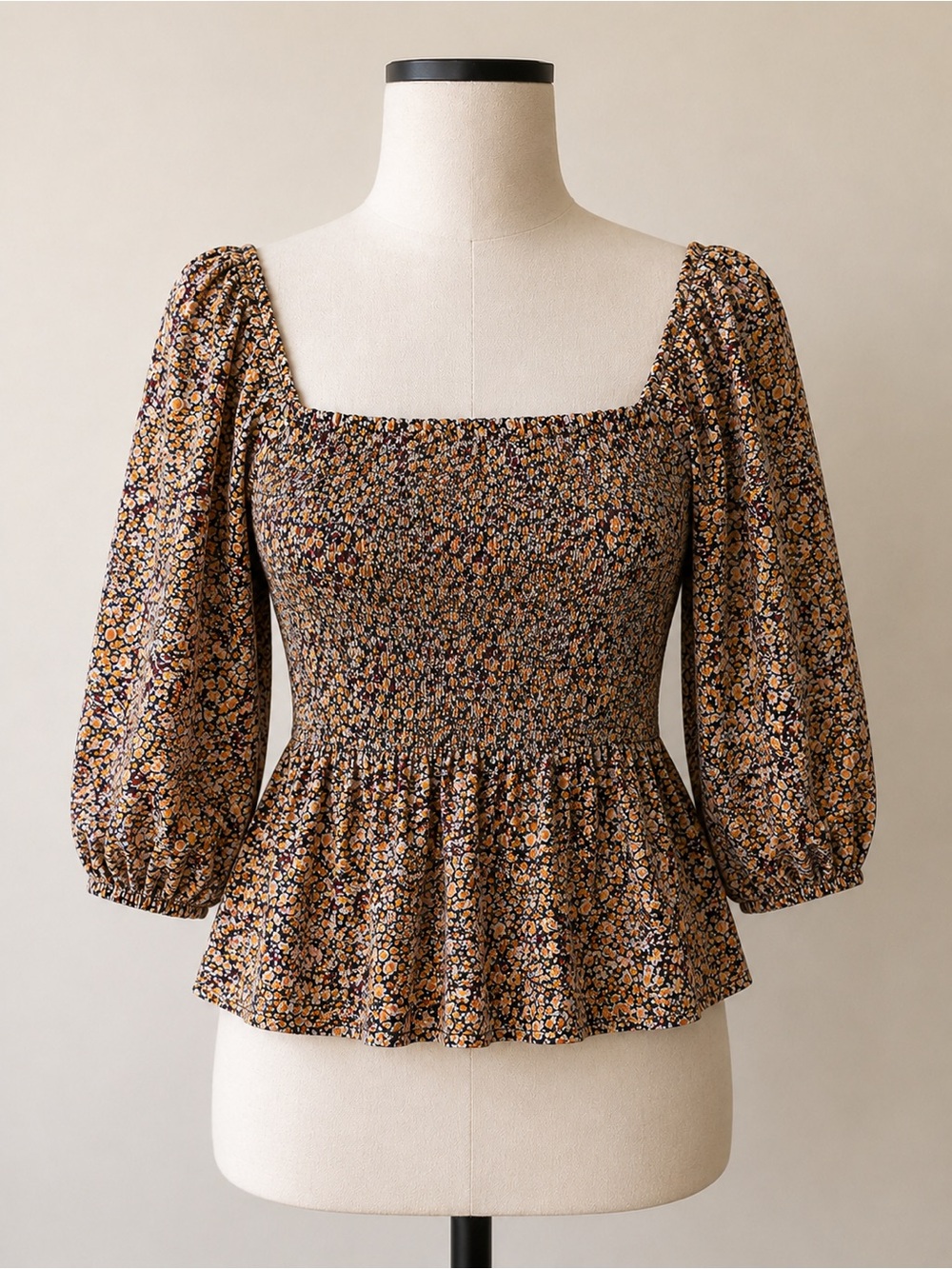 Madewell Lucie Smocked Square Neck Floral Cotton Blouse Size 4